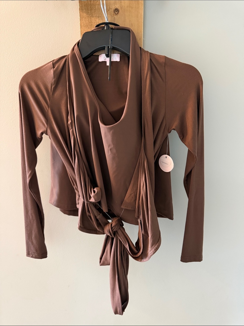 POSIE ACTIVE Chocolate 3pc Set w Long-Sleeve Wrap, S, NWTs